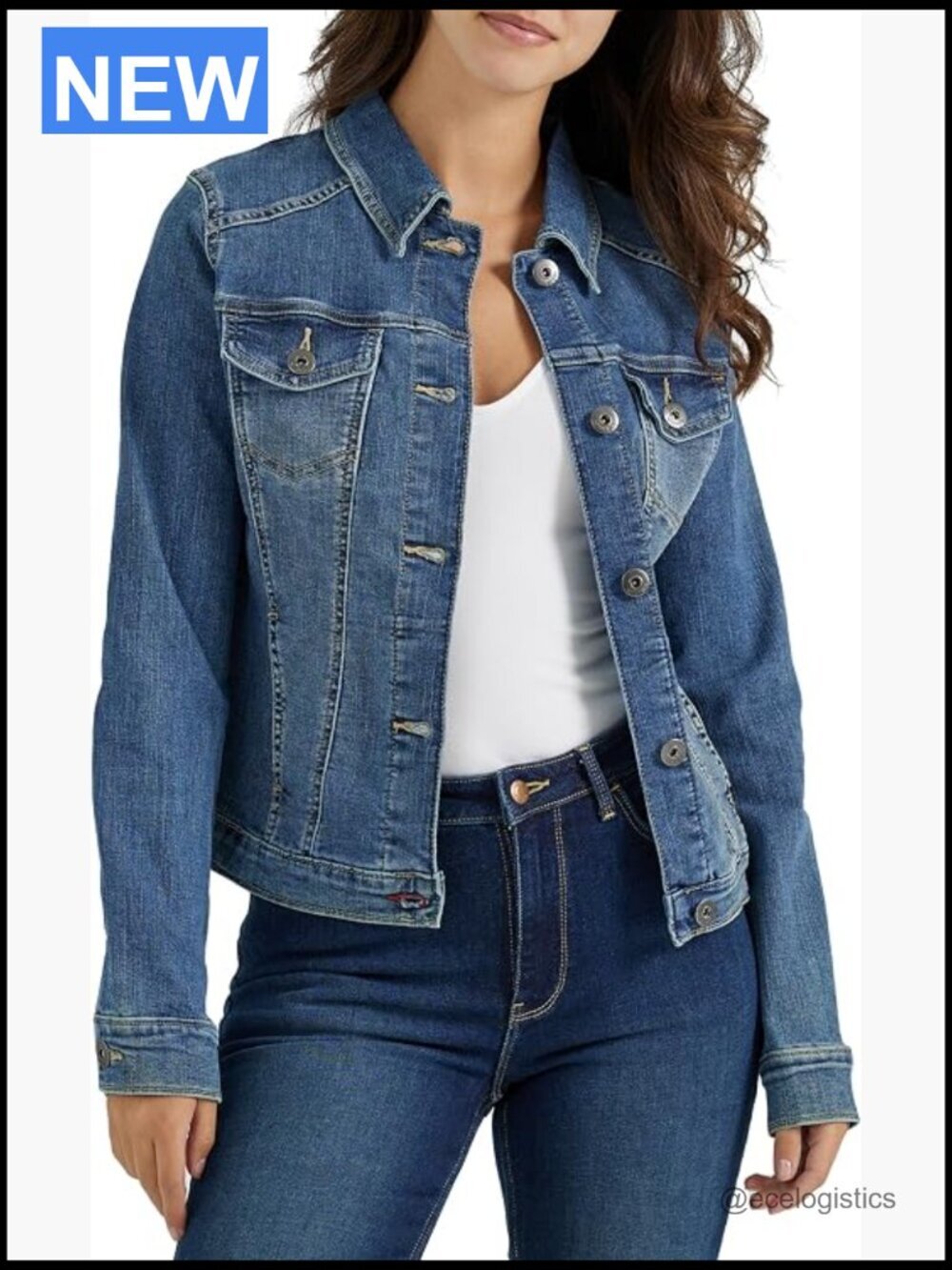 Classic Stretch Denim Jacket with Button Closure and Pockets